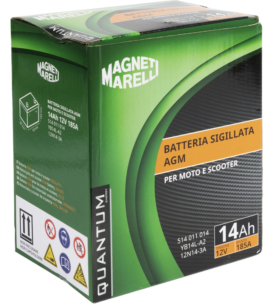 Magneti marelli batteria moto e scooter 14ah 12v 185a tecnologia agm sigillata polo positivo destro